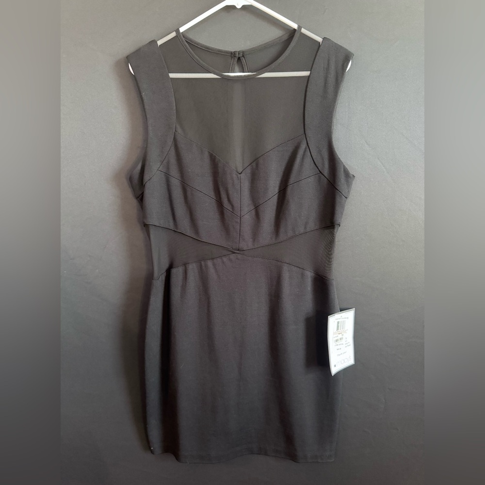 NWT - B Darlin Black Sleeveless Mini Dress with Mesh Yoke - jr size 15/16